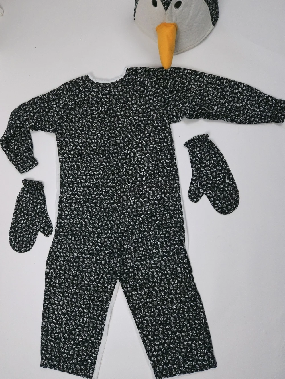 Vintage 70s-80s Handmade Kids Penguin Costume Black White 10-12 Years